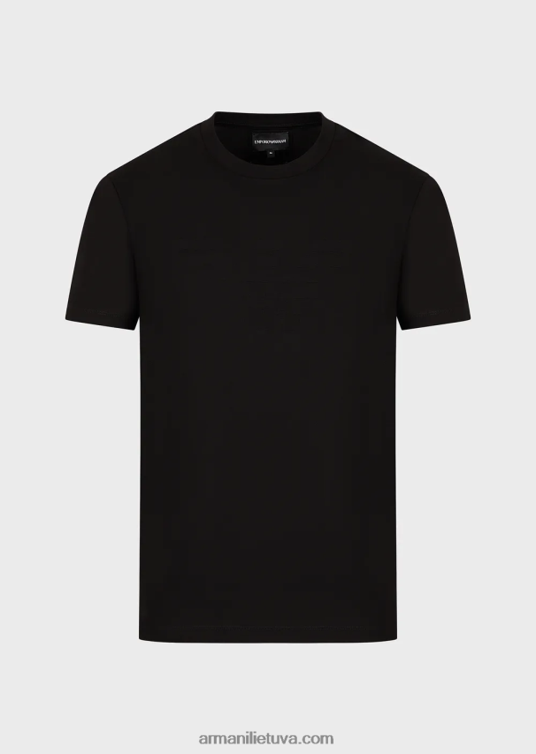 vyrų juodas logotipas Armani marškinėliai su žakardo logotipu 02482X1695
