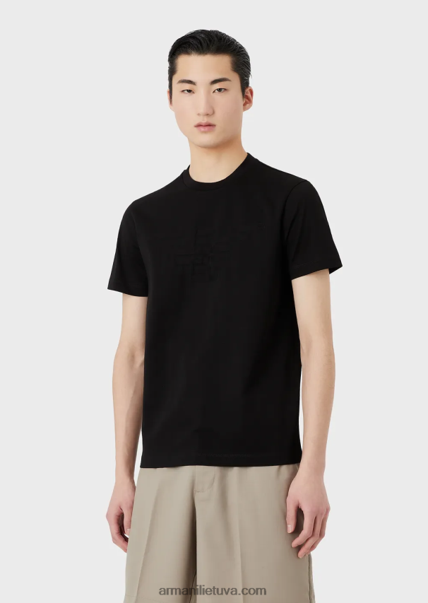 vyrų juodas logotipas Armani marškinėliai su žakardo logotipu 02482X1695