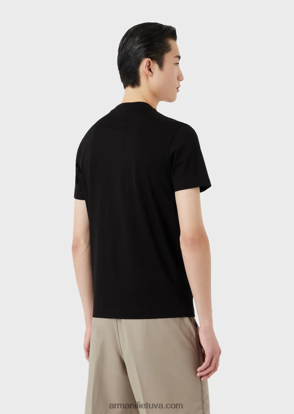 vyrų juodas logotipas Armani marškinėliai su žakardo logotipu 02482X1695