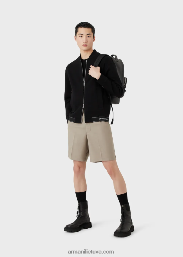 vyrų juodas logotipas Armani marškinėliai su žakardo logotipu 02482X1695