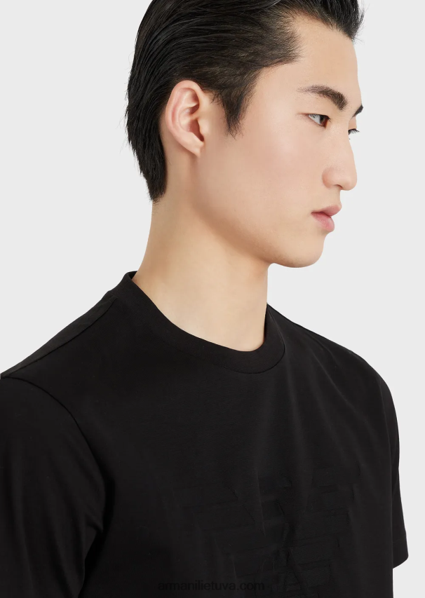 vyrų juodas logotipas Armani marškinėliai su žakardo logotipu 02482X1695