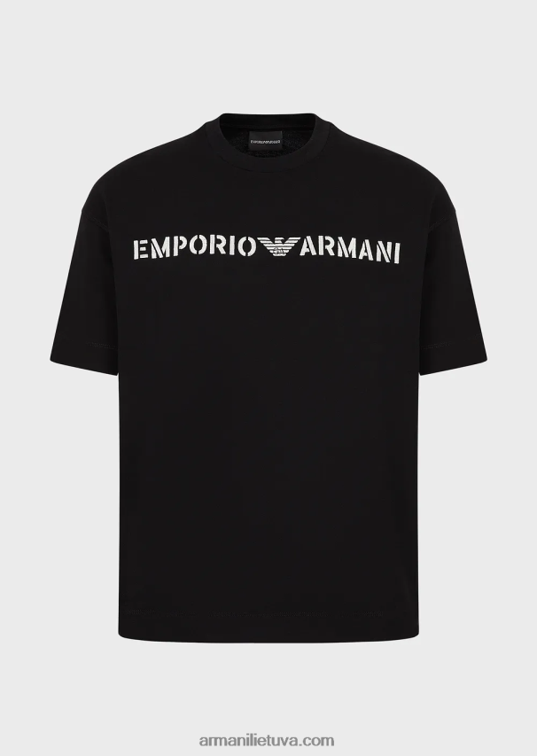 vyrų juodassunkūs džersio marškinėliai su emporio armani siuvinėjimais kariniu šriftu 02482X1621