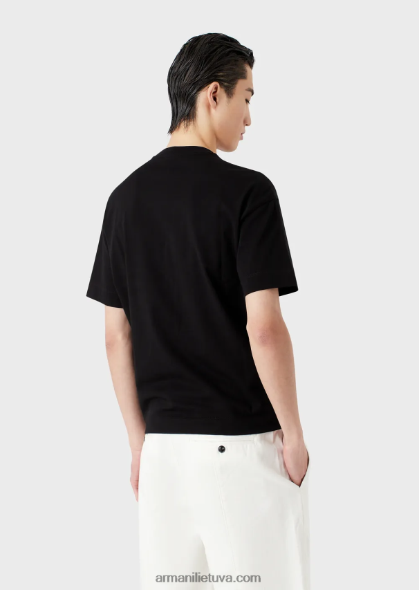 vyrų juodassunkūs džersio marškinėliai su emporio armani siuvinėjimais kariniu šriftu 02482X1621