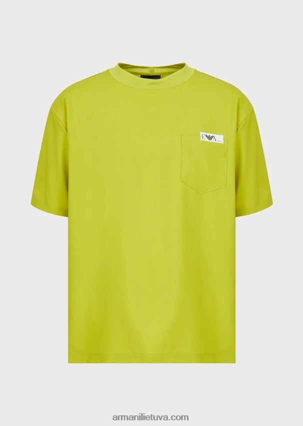 vyrų laimo žalia Armani marškiniai marškinėliai iš itin lengvos grynos vilnos drobės 02482X1698