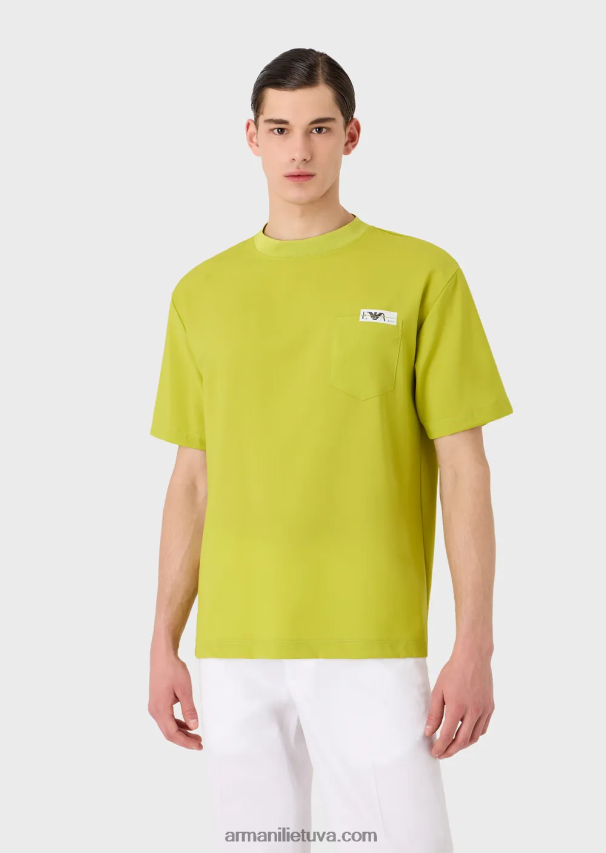 vyrų laimo žalia Armani marškiniai marškinėliai iš itin lengvos grynos vilnos drobės 02482X1698