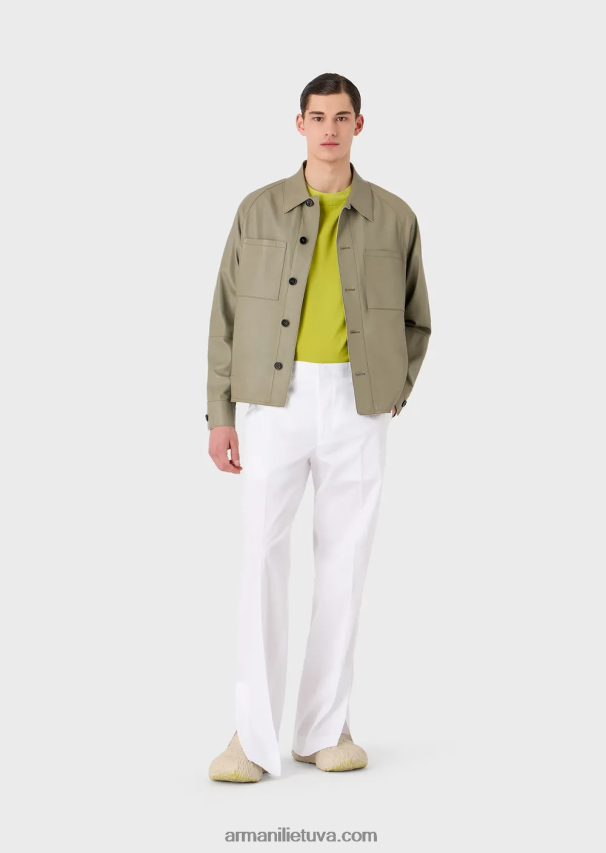vyrų laimo žalia Armani marškiniai marškinėliai iš itin lengvos grynos vilnos drobės 02482X1698