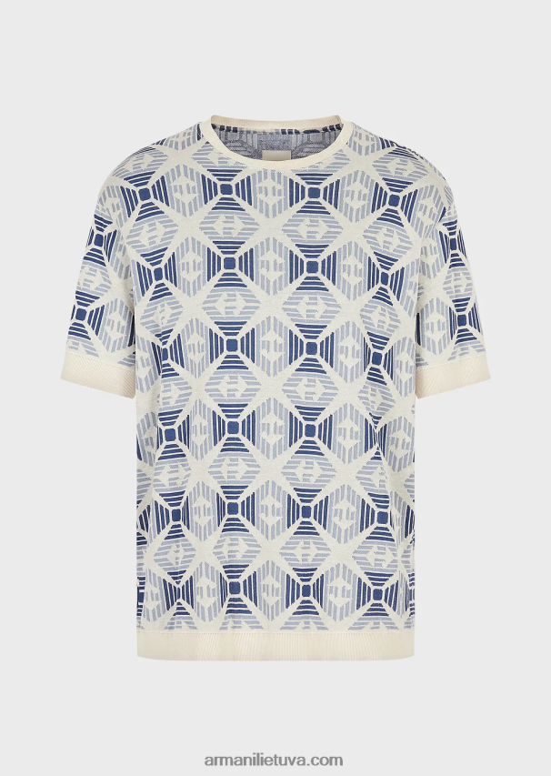 vyrų modelis Armani tvarios kolekcijos ekologiškas žakardo megztinis su kolekcijos raštu 02482X1685