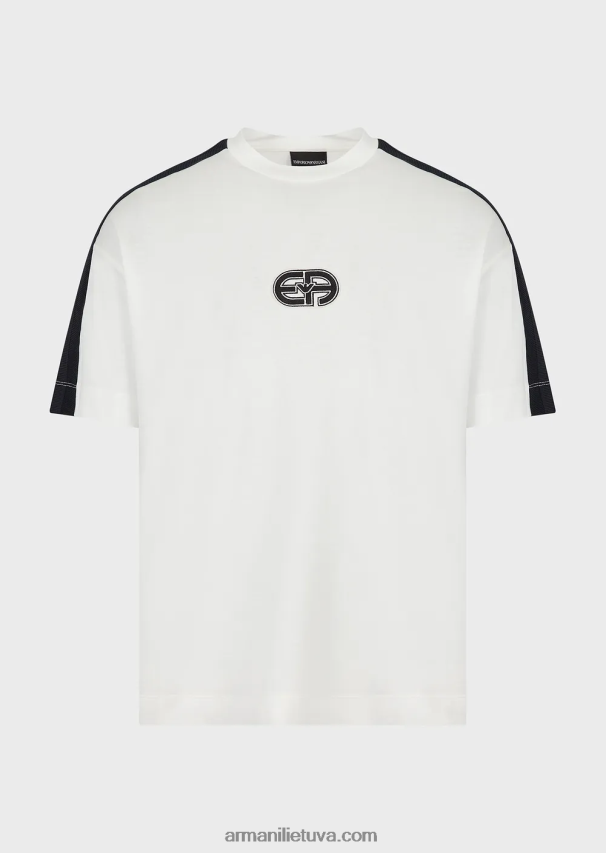 vyrų pieno baltumo Armani Tencel-blend trikotažiniai marškinėliai su lopinėliu ir juostelėmis 02482X1686