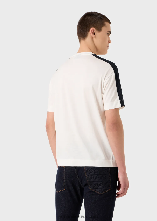 vyrų pieno baltumo Armani Tencel-blend trikotažiniai marškinėliai su lopinėliu ir juostelėmis 02482X1686