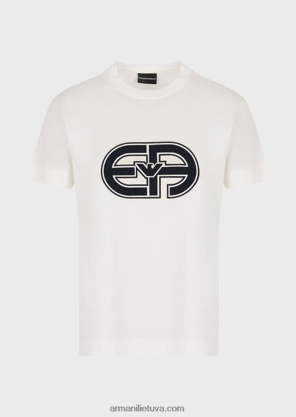 vyrų pieno baltumo Armani Tencel-blend trikotažiniai marškinėliai su per dideliu ea pleistru 02482X1679