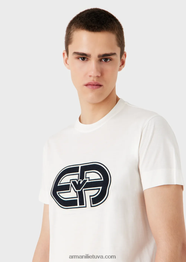 vyrų pieno baltumo Armani Tencel-blend trikotažiniai marškinėliai su per dideliu ea pleistru 02482X1679
