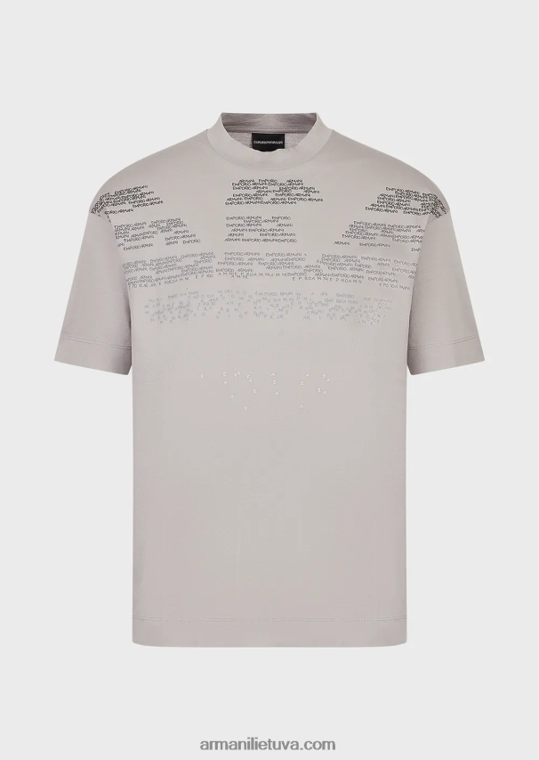 vyrų pilka Armani Merserizuoti trikotažiniai marškinėliai su gumuota užrašu oversized eagle 02482X1605