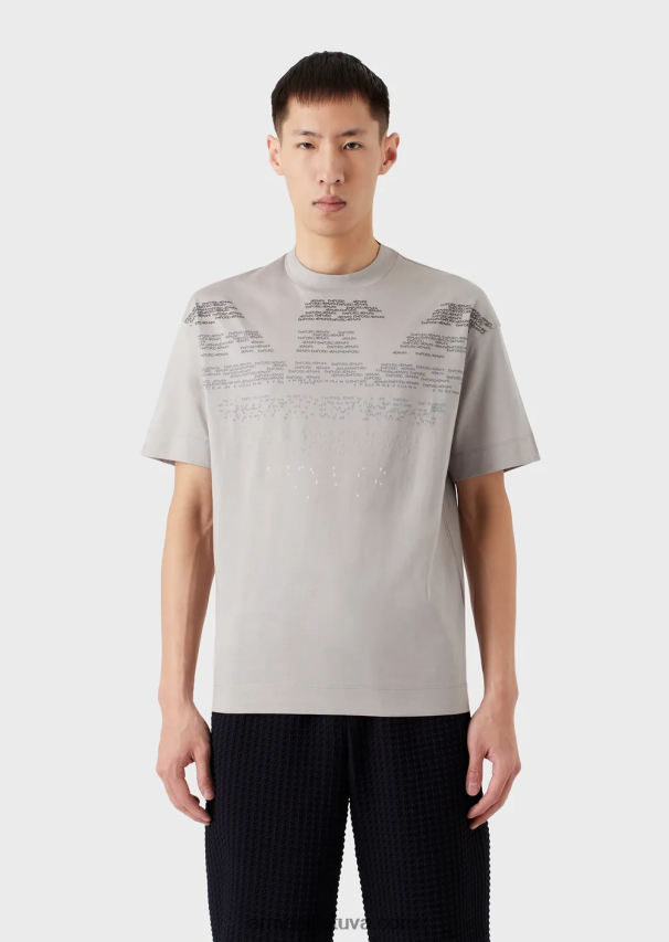 vyrų pilka Armani Merserizuoti trikotažiniai marškinėliai su gumuota užrašu oversized eagle 02482X1605
