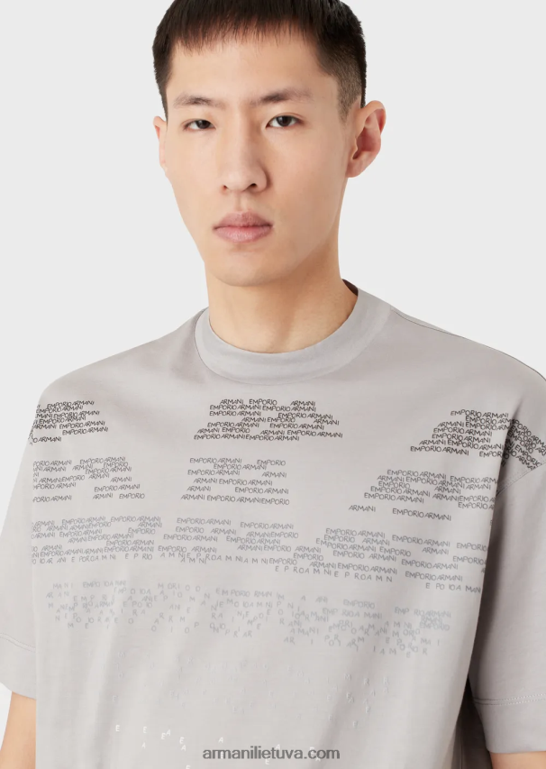 vyrų pilka Armani Merserizuoti trikotažiniai marškinėliai su gumuota užrašu oversized eagle 02482X1605