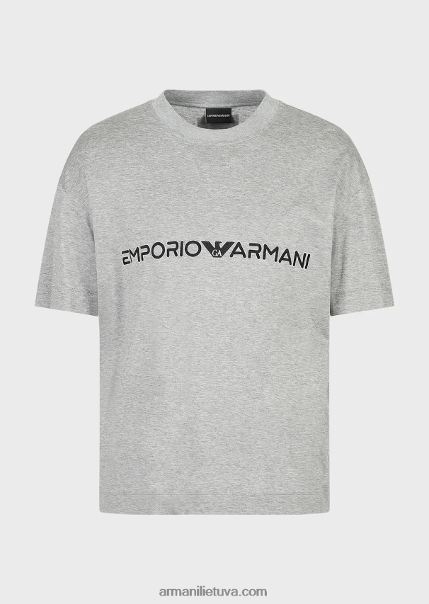 vyrų pilka Armani Tencel-blend džersio marškinėliai su įspaustu logotipu 02482X1620