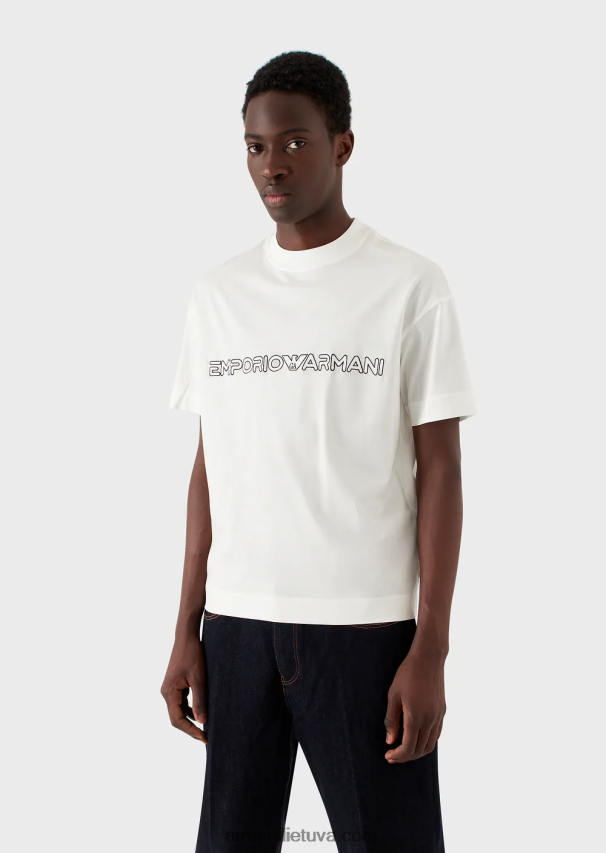 vyrų pilka Armani Tencel-blend džersio marškinėliai su įspaustu logotipu 02482X1620