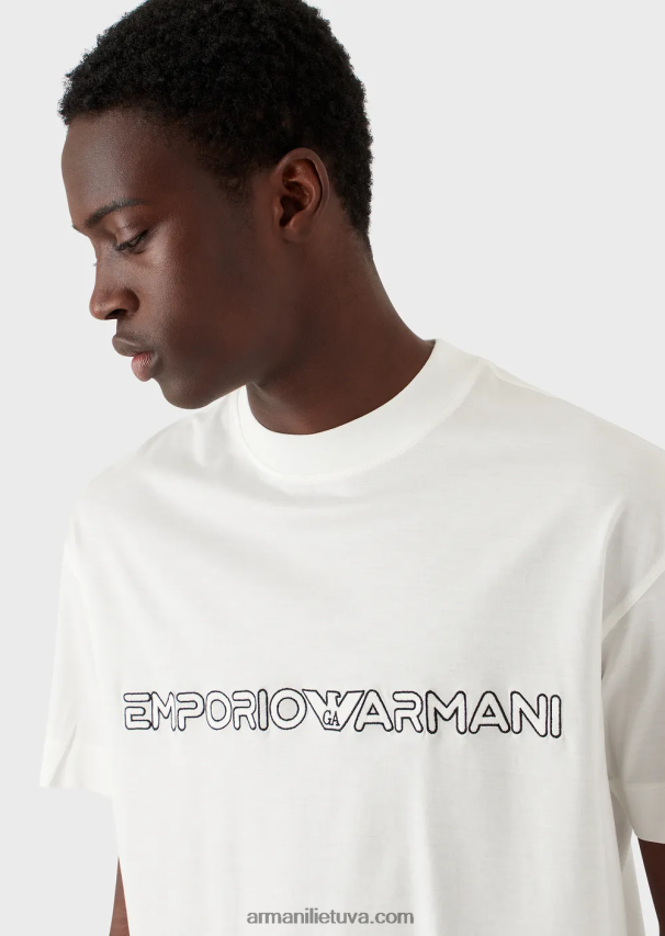 vyrų pilka Armani Tencel-blend džersio marškinėliai su įspaustu logotipu 02482X1620