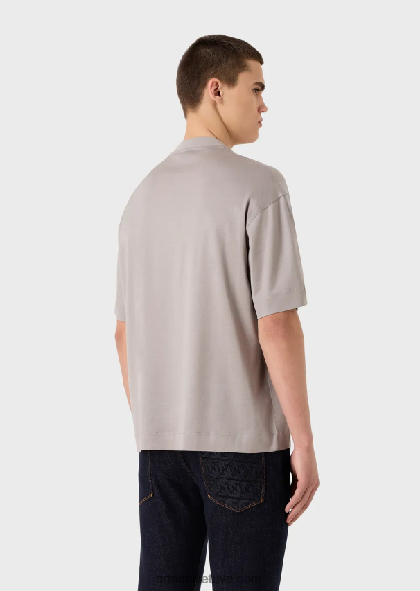 vyrų pilka Armani laisvi marškinėliai iš tencel mišinio megztinio 02482X1664