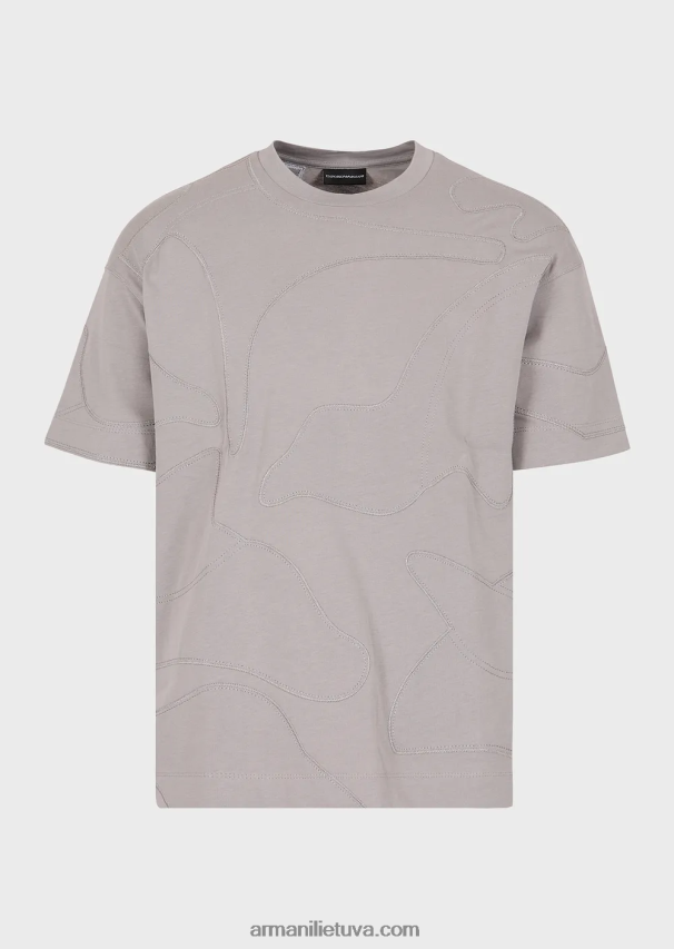 vyrų pilka Armani sunkūs džersio marškinėliai su atitinkamą spalvą atitinkančiais negabaritiniais kamufliažiniais siuvinėjimais 02482X1677