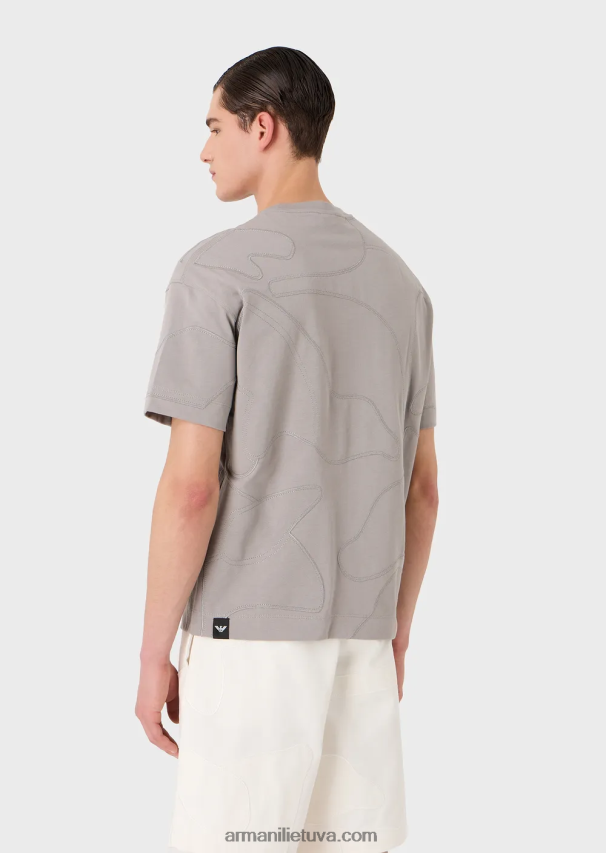 vyrų pilka Armani sunkūs džersio marškinėliai su atitinkamą spalvą atitinkančiais negabaritiniais kamufliažiniais siuvinėjimais 02482X1677