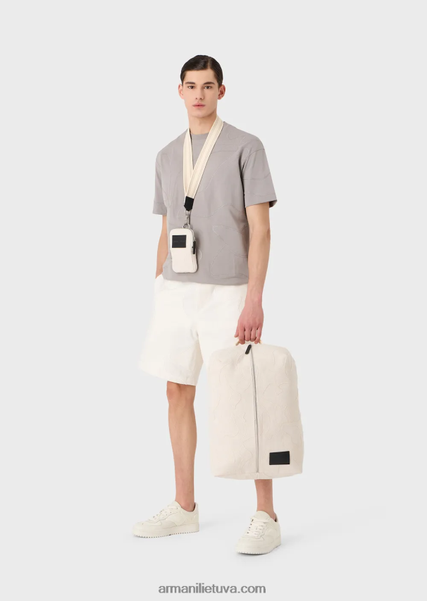 vyrų pilka Armani sunkūs džersio marškinėliai su atitinkamą spalvą atitinkančiais negabaritiniais kamufliažiniais siuvinėjimais 02482X1677