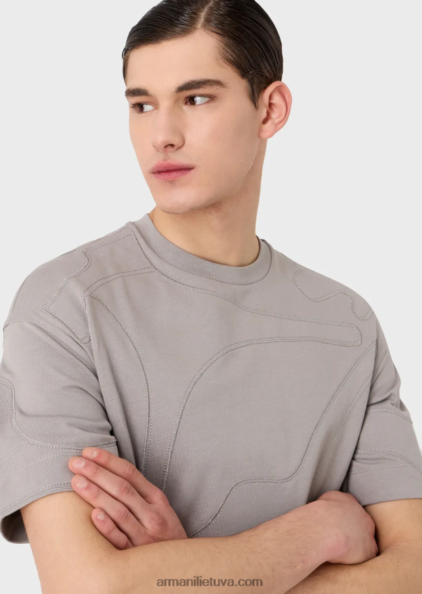 vyrų pilka Armani sunkūs džersio marškinėliai su atitinkamą spalvą atitinkančiais negabaritiniais kamufliažiniais siuvinėjimais 02482X1677