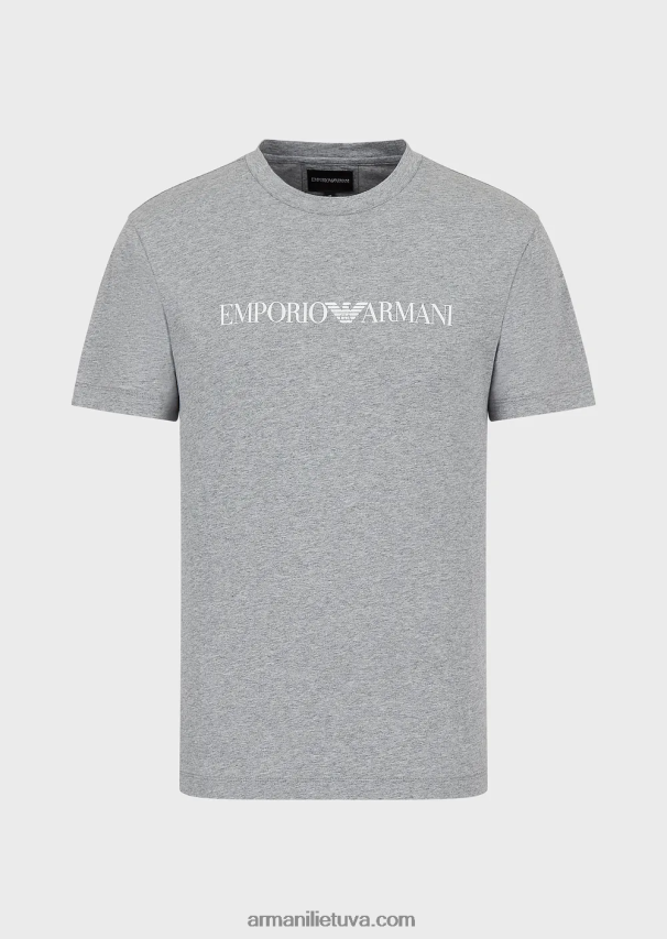 vyrų pilkas logotipas Armani Pima jersey marškinėliai su logotipu 02482X1710