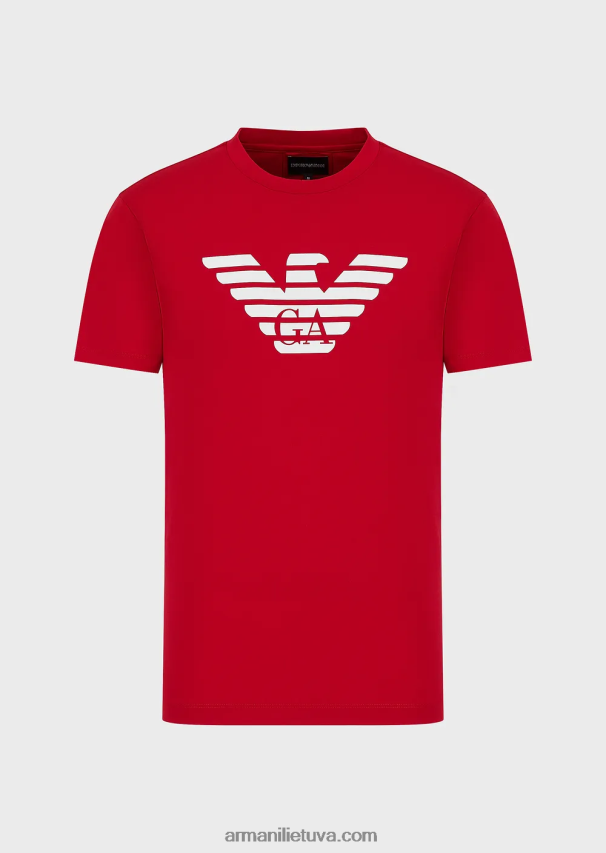 vyrų raudona Armani Pima jersey marškinėliai su logotipu 02482X1711