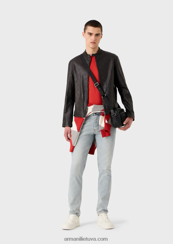 vyrų raudona Armani Tencel-blend džersio marškinėliai su logotipo siuvinėjimu ant iškirptės 02482X1668