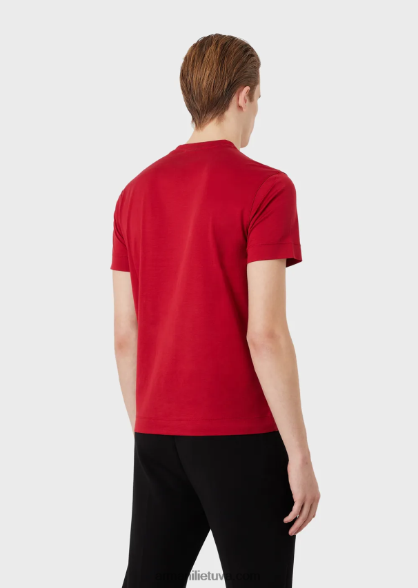 vyrų raudona Armani Tencel-blend jersey marškinėliai su triušio siuvinėjimu 02482X1657