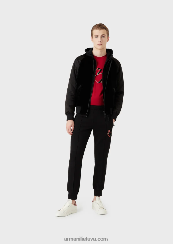 vyrų raudona Armani Tencel-blend jersey marškinėliai su triušio siuvinėjimu 02482X1657