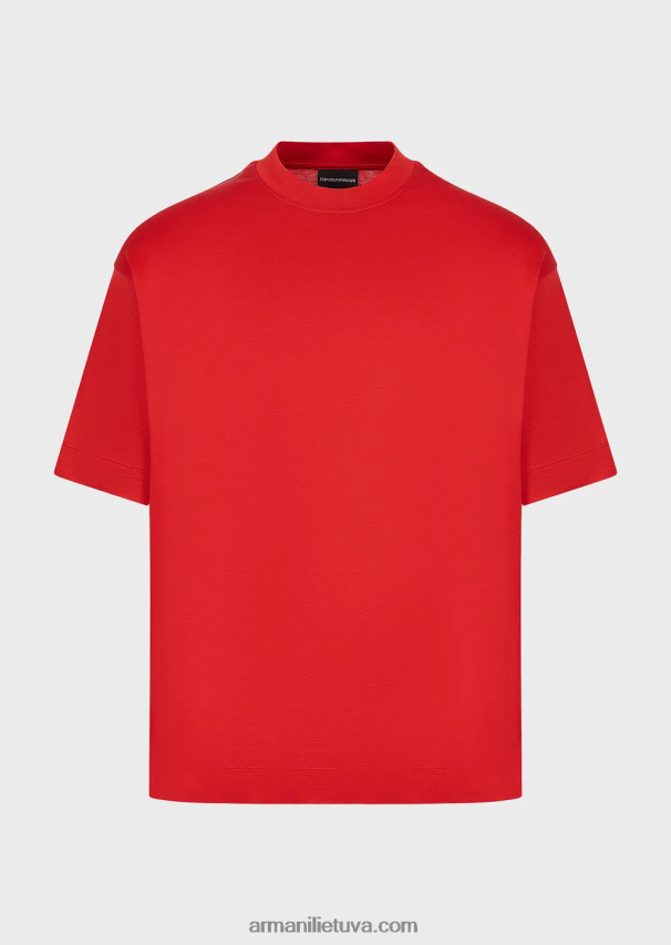 vyrų raudona Armani laisvi marškinėliai iš tencel mišinio megztinio 02482X1663