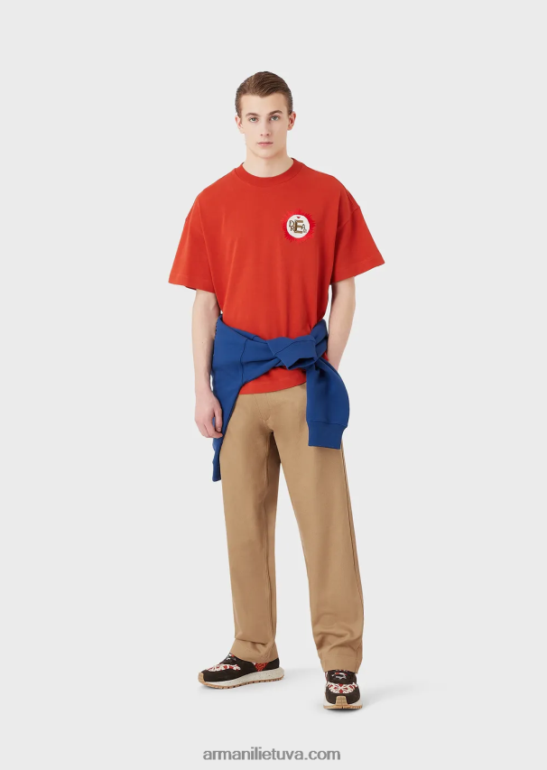 vyrų raudona Armani tvarios kolekcijos ekologiški amerikietiško trikotažo marškinėliai su pleistru 02482X1682