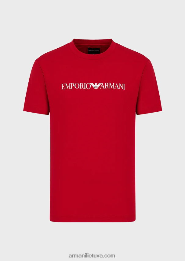 vyrų raudonas logotipas Armani Pima jersey marškinėliai su logotipu 02482X1708
