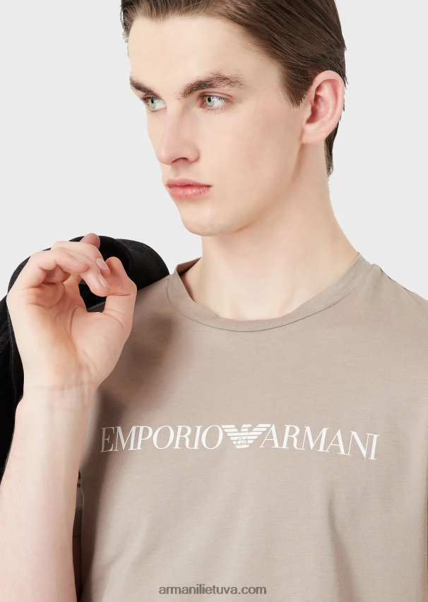 vyrų raudonas logotipas Armani Pima jersey marškinėliai su logotipu 02482X1708