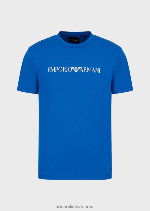 vyrų ryškiai mėlynas logotipas Armani Pima jersey marškinėliai su logotipu 02482X1706