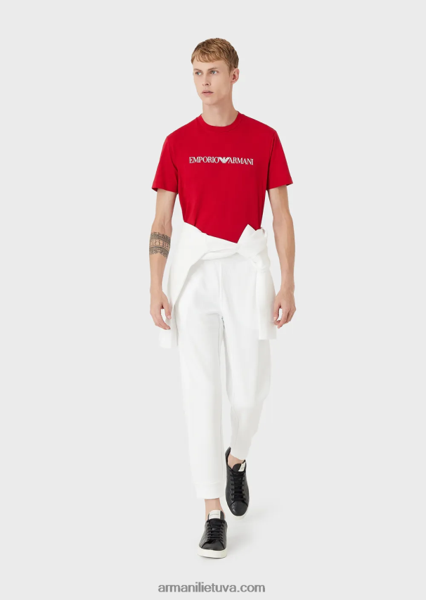 vyrų ryškiai mėlynas logotipas Armani Pima jersey marškinėliai su logotipu 02482X1706