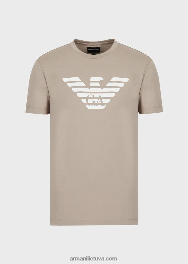 vyrų smėlio spalvos Armani Pima jersey marškinėliai su logotipu 02482X1718