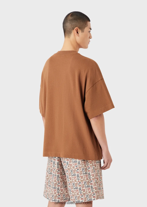 vyrų smėlio spalvos Armani tvarios kolekcijos ekologiški amerikietiško trikotažo marškinėliai su pleistru 02482X1683