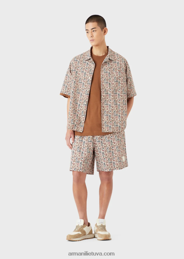 vyrų smėlio spalvos Armani tvarios kolekcijos ekologiški amerikietiško trikotažo marškinėliai su pleistru 02482X1683