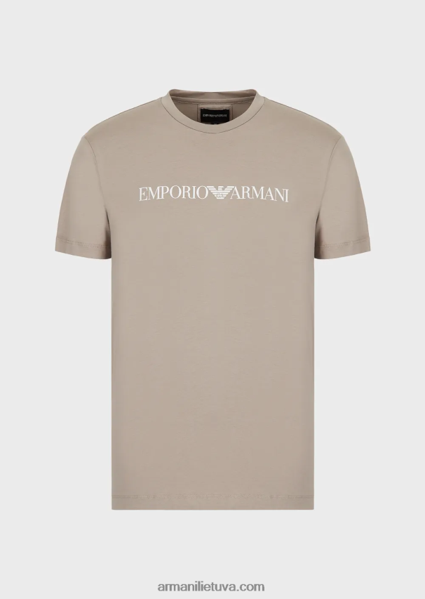 vyrų smėlio spalvos logotipas Armani Pima jersey marškinėliai su logotipu 02482X1715