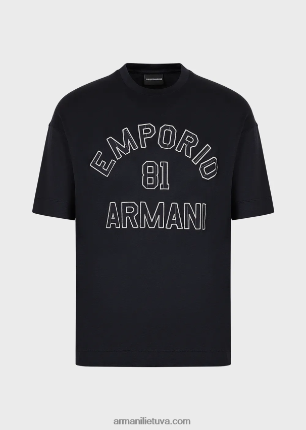 vyrų tamsiai mėlynaTencel mišinio džersio marškinėliai su emporio armani 81 kontūriniais lopais 02482X1609