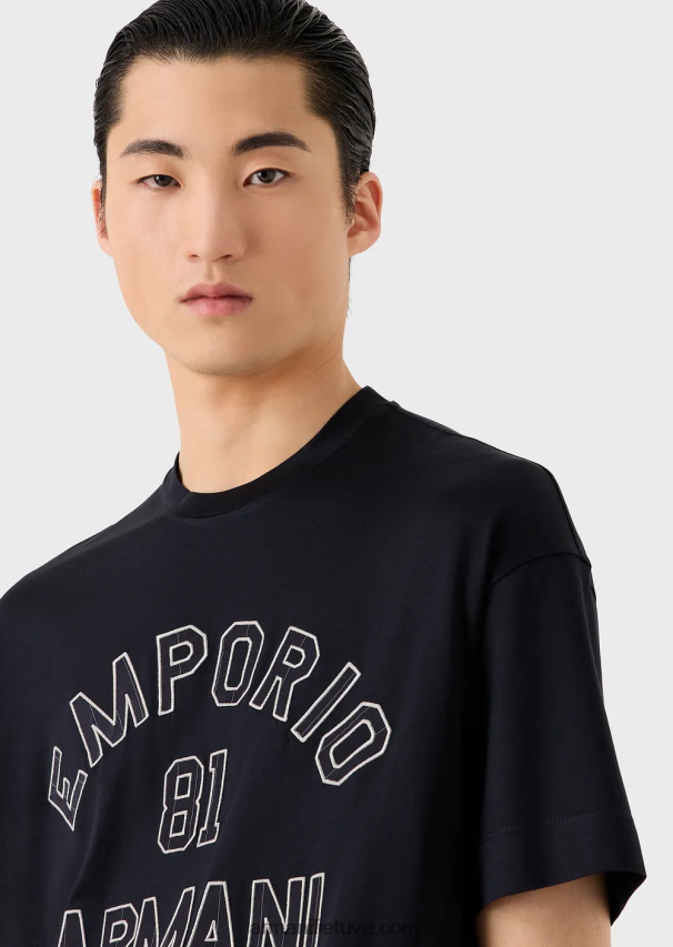 vyrų tamsiai mėlynaTencel mišinio džersio marškinėliai su emporio armani 81 kontūriniais lopais 02482X1609