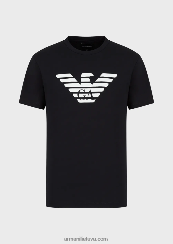 vyrų tamsiai mėlyna Armani Pima jersey marškinėliai su logotipu 02482X1707