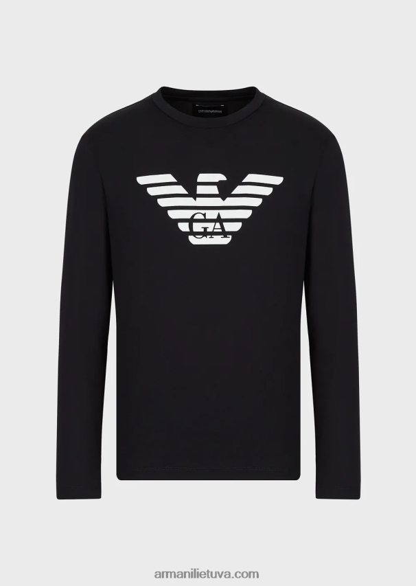 vyrų tamsiai mėlyna Armani Pima-jersey megztinis su logotipu 02482X1724