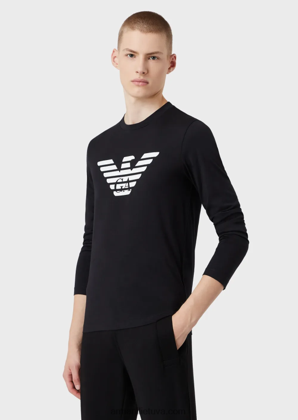 vyrų tamsiai mėlyna Armani Pima-jersey megztinis su logotipu 02482X1724