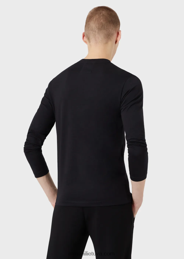 vyrų tamsiai mėlyna Armani Pima-jersey megztinis su logotipu 02482X1724