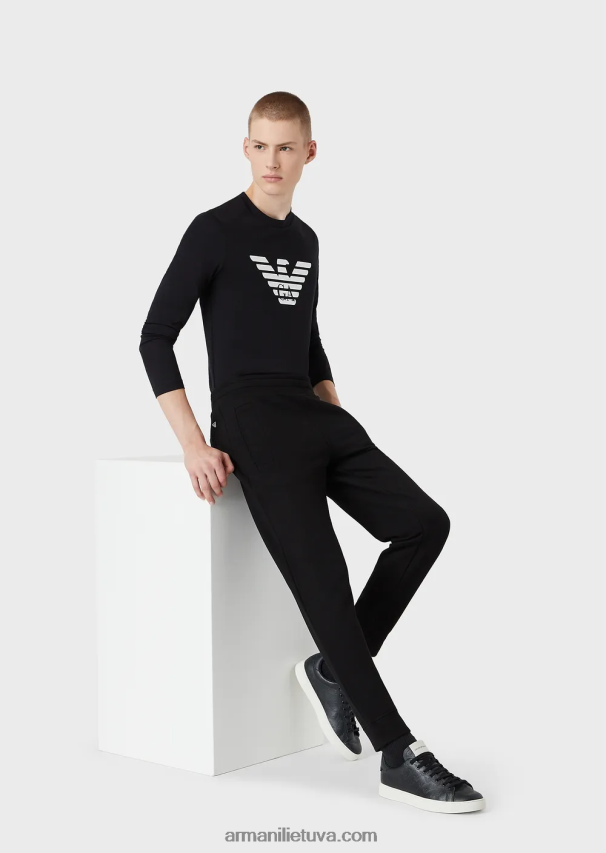 vyrų tamsiai mėlyna Armani Pima-jersey megztinis su logotipu 02482X1724