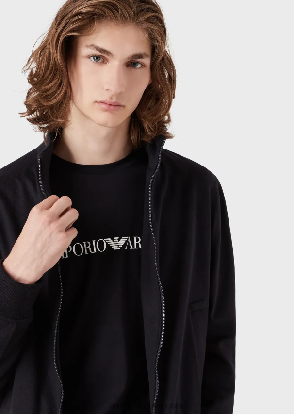 vyrų tamsiai mėlyna Armani Pima-jersey megztinis su logotipu 02482X1724