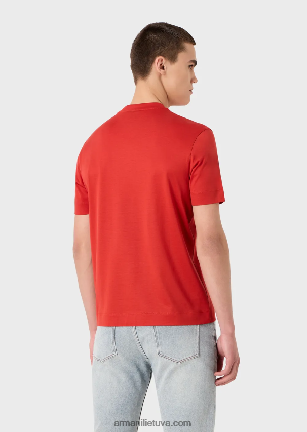 vyrų tamsiai mėlyna Armani Tencel-blend džersio marškinėliai su logotipo siuvinėjimu ant iškirptės 02482X1669